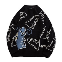 Pull ras du cou Kawaii pour hommes et femmes pull en tricot personnalisé imprimé dinosaure Jacquard surdimensionné d'automne pull en tricot design de dessin animé