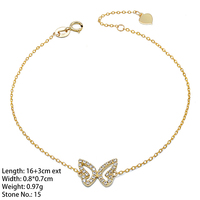 Bracelet en or véritable 18 carats avec breloques papillon, bracelet en or AU750, bijoux pour femmes, bijoux en or 18 carats