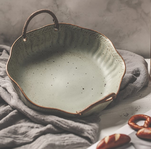 Household Retro Stoneware Double Rope Portable Ceramic Tableware White Plate - Product Image 3