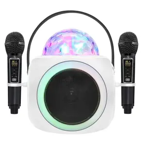 Sd325 Speaker nirkabel LED disko kristal portabel, lampu kilat LED nirkabel Bt Karaoke subwoofer dengan 2 mikrofon nirkabel