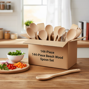 Set di cucchiai in legno di faggio da 144 pezzi per cucinare e cuocere utensili in legno ecologici in una comoda scatola - Product Image 3