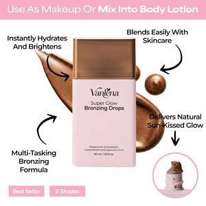Gouttes bronzantes illuminantes hydratantes véganes à label privé, teinte visage dorée chatoyante avec extraits de plantes naturelles - Product Image 3