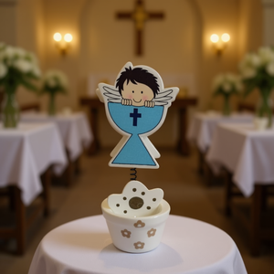 Porte-bougie Pinza Communion Blue Angel 11 cm, décoration religieuse pour les événements de première communion - Product Image 3