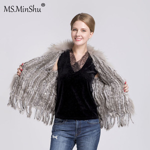 बुनना खरगोश फर बनियान एक प्रकार का जानवर फर ट्रिम के साथ लटकन Gilet - Product Image 4