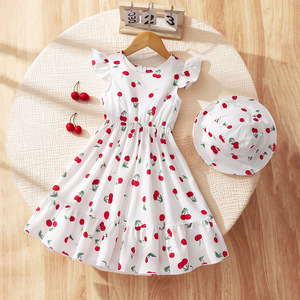 Abito con Stampa Ciliegie, Silhouette Aderente in Vita, Fiocco Posteriore e Orlo Arricciato Senza Maniche per Ragazze Grandi - Product Image 2