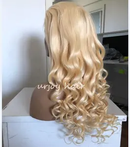 Virgin malaysian hair loose wave 13x6 glueless lace wigs #613 blonde lace front human hair wigs for black women