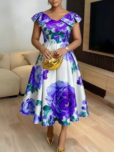 Robe africaine <span class=keywords><strong>vintage</strong></span> simple coupe trapèze pour <span class=keywords><strong>femme</strong></span>, grande taille, tenue décontractée professionnelle, longueur cheville, détail nœud à l'épaule, couleur unie - Product Image 4
