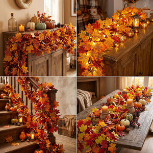 Guirnalda de Hojas de Arce Artificiales, Decoración de Otoño para Chimenea, Decoración para el Festival de la Cosecha - Product Image 3