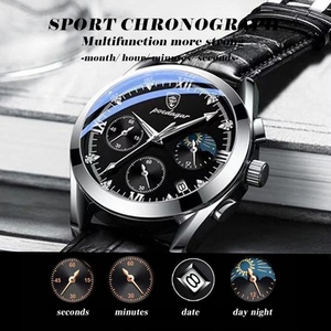 Montre pour homme POEDAGAR, chronographe sport, mode, date, quartz, montre-bracelet haut de gamme, étanche, lumineuse, bracelet en acier - Product Image 2