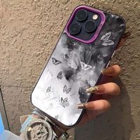 Coque de téléphone portable INS Papillon Coloré Argenté pour iPhone 16 Plus 15 17 Pro Max, Coque Arrière Transparente IMD