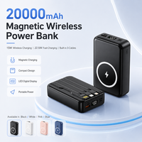 Batterie externe haute capacité 20000 mAh avec chargeur magnétique sans fil 15 W, charge rapide 22,5 W, câbles intégrés pour les voyages
