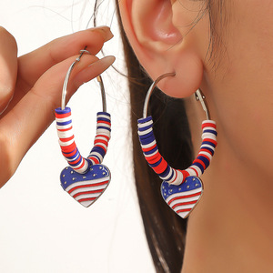 Boucles d'oreilles patriotiques du 4 <span class=keywords><strong>juillet</strong></span> à rayures bleues blanches et rouges Style drapeau américain en forme de larme pour femmes à la mode - Product Image 1