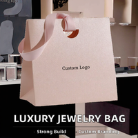 Sacs en carton pour bijoux portables, ruban rose, poignée personnalisée, luxe, personnalisable, réutilisable, sacs cadeaux roses pour les petites entreprises
