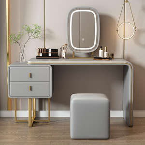 Fournisseur OEM en gros, coiffeuse en bois massif de style italien avec miroir éclairé - Table de maquillage minimaliste pour la chambre à coucher - Product Image 2