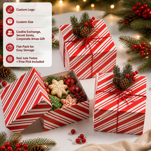 Boîte cadeau de Noël écologique robuste à rayures rouges et blanches, personnalisable <span class=keywords><strong>avec</strong></span> logo, vente en gros, ensemble de pommes de pin décoratives - Product Image 4
