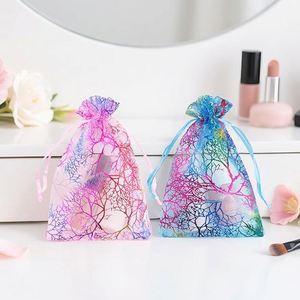 Sacs cadeaux en organza transparent, pochette en maille corail avec cordon de serrage 9x12cm, sac cadeau pour bijoux, pour présentation de mariage - Product Image 3