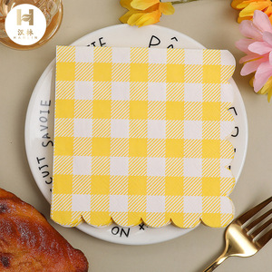 Cross-border best-selling disposable birthday party <b>paper</b> napkins with yellow checkered borders, 25*25 series, irregularly - Product Image 5