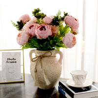 Pivoines artificielles LUYI style européen, couleur printanière, 13 fleurs, idéales pour les accessoires de mariage et la décoration de salles d'exposition