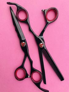 Tijeras de Peluquería Profesionales Obexa para Cortar y Entresacar Cabello, Acero Inoxidable, 32 Dientes, para Diestros, Tamaño Personalizado (NEGRO) - Product Image 2