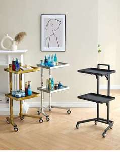 2 Tier Metal Rolling Cart Stainless Steel Salon Tray with Wheels <b>Foldable</b> Utility Carts Folding Salon Tray <b>Trolley</b> - Product Image 1