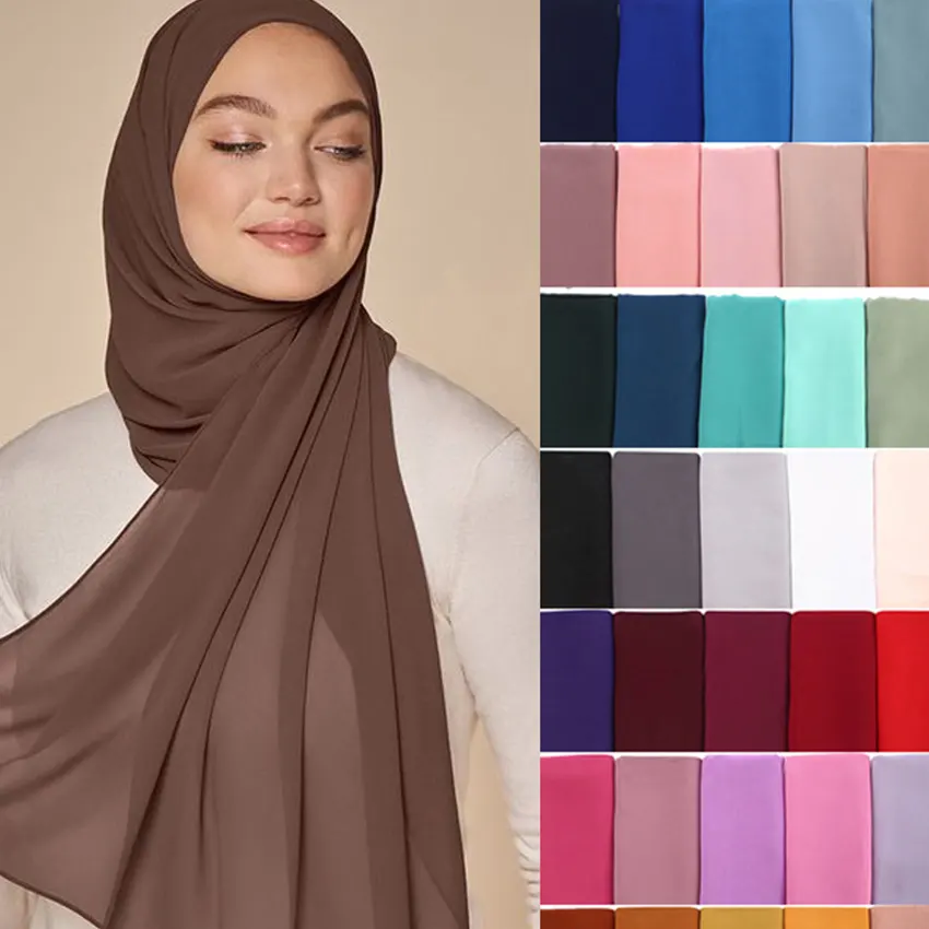 Supplier Wholesale Custom High Quality Designer Ethnic Scarves Shawls Silk Scarfs For Women Muslim Stylish Chiffon Hijab