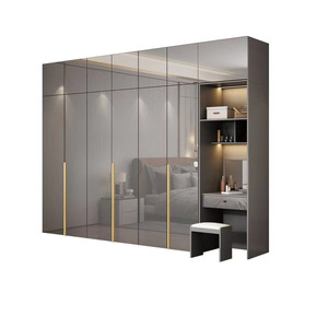 Muebles de Dormitorio Modernos Personalizados, Armario de 6 Puertas con Luz LED, Puerta de Vidrio, Material MDF, Organizador de Ropa para Apartamento/Hotel, Metal - Product Image 3