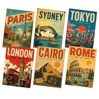 Plaque Métallique Rétro Vintage : Affiche de Voyage Urbaine Mondiale – Paris, Londres, Rome, Tokyo – Décoration Murale, Art Mural, Panneau Métallique