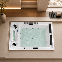 Baignoire balnéo rectangulaire en acrylique pour deux personnes, baignoire spa intégrée avec écran TV, panneau de commande électronique et robinet de pont