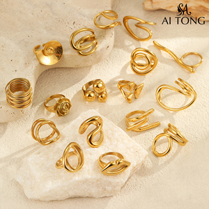 Custom Tarnish Free Punk Artistic Irregular Lined PVD Gold Plated Stainless Steel <strong>Statement</strong> Fashion Jewelry <strong>Rings</strong> for Women Gift - Product Image 2