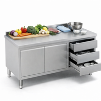 Armoires en acier inoxydable 304 201 à 2 portes, table de travail en acier inoxydable avec tiroir pour la cuisine