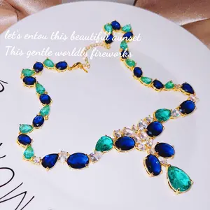 Luxury Quality Jewelry Blue and Green Simulated Tourmaline Emerald Chokers Necklaces For Women Banquet Party Fine Neck Jewelry