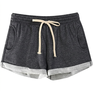 Shorts pour femmes à taille haute avec cordon de serrage, 100% coton, avec poches, grande taille, confortables, respirants, écologiques, séchage rapide - Product Image 1