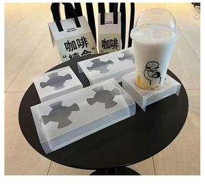 Raised PP <b>Plastic</b> Frosted Custom Logo Beverage <b>Cup</b> Holder Double Base Stable <b>Drink</b> Support Candy Sand Takeaway Paper - Product Image 2