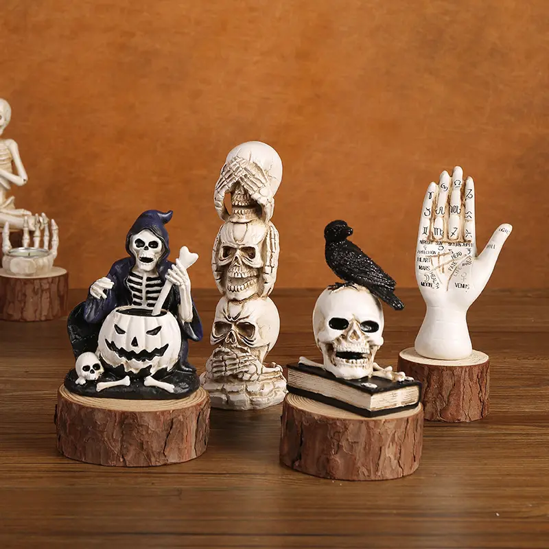 2023 new fashion Halloween Yoga Skeleton Room Decor Resin Statues Spiritual Meditation Sculptures for Bookshelf