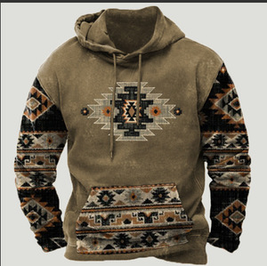 Sweat à capuche vintage pour homme 2025, imprimé aztèque western, crocheté, grande taille, vêtements délavés au <span class=keywords><strong>soleil</strong></span> d'automne - Product Image 2
