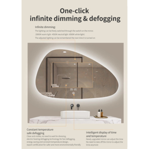 <span class=keywords><strong>Espejo</strong></span> Inteligente LED con Forma de Guijarro Irregular Personalizado, <span class=keywords><strong>Espejo</strong></span> de Baño Retroiluminado sin Marco con Antivaho para Proyectos Hoteleros y Villas - Product Image 6