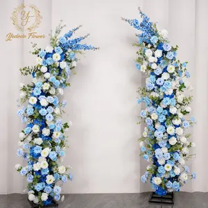 Blue Silk Rose Flower Bull Horn Arch Decoration Artificial Rose Hydrangea Flower Wedding Arch Background Decoration