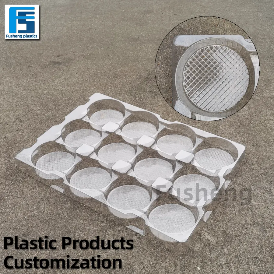Bandeja plástica reciclável personalizada de fábrica para bolos, embalagens transparentes PET PVC HiPS Esd, caixas de cosméticos para bolos eletrônicos