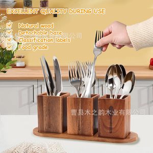 Wooden Cutlery <b>Storage</b> <b>Box</b> Rectangular Compartmentalized Knife Fork Spoon Organizer Standing Type <b>Kitchen</b> Home Restaurant Use - Product Image 3