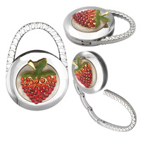 BB-085 Crochet de suspension pliable pour sac à main, motif couronne fraise et strass, pour bord de table