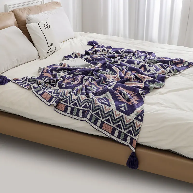 Cobertor de tricô boêmio para avião de escritório doméstico, tapete ecológico de alta venda com padrões geométricos