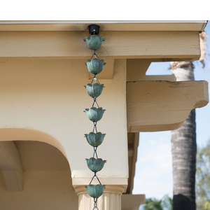 Cadenas de lluvia de metal de hierro de calidad estándar para el hogar y el jardín con tazas de flores de tulipán con recubrimiento en polvo Cadenas de lluvia de canalón - Product Image 1