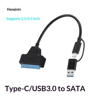 Kabel USB 2.0/3.0/Type-C ke SATA 30cm dengan Daya DC untuk SSD/HDD 2.5/3.5 Inch, Berjaket PVC dan Terlindungi