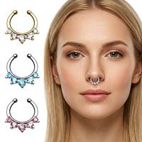 Faux piercing de septum en cristal, anneau de nez à clipser, sans perçage, bijoux de corps en gros pour les fêtes