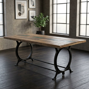 Industrial Vintage Foldable <b>Dining</b> <b>Table</b> Solid Mango Wood Cast Iron Metal Antique Farmhouse <b>Dining</b> Room Furniture for Hotel Home - Product Image 2