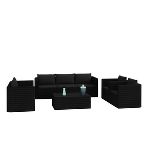 Set da giardino in acciaio verniciato a polvere nero con rattan PE e mobili da esterno in poliestere, elegante, 6 posti - Product Image 1