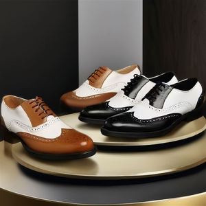 Trendy Formal Office to Evening Wear Genuine Leather Large Sizes 2026 Carved Color <b>Block</b> Mens Dress Shoes - Product Image 5