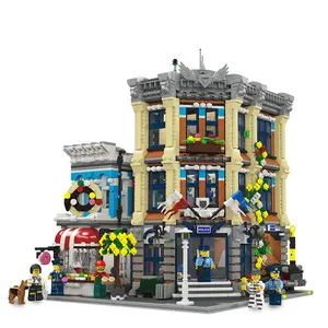 JieStar 89134 Police Station With 6 Dolls MOC Modular Building Blocks 89134 Model Bricks Set Creative Cities Garden Toys