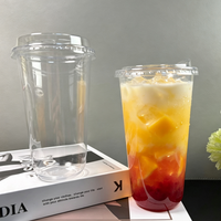 Gobelets en plastique jetables en PET/PP en forme de U de 12 oz et 24 oz avec logo personnalisé, pour jus frais, avec couvercles et pailles à emporter