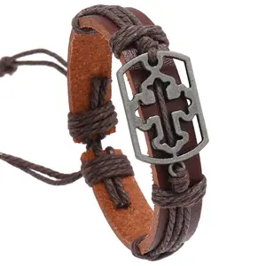 Punk Leather Điều Chỉnh Strap Vòng Tay Cho Nam Giới Phụ Nữ Xem Cổ Tay Ban Nhạc Phong Cách Handmade Christian Cross Jesus Cầu Nguyện Nam Trang Sức